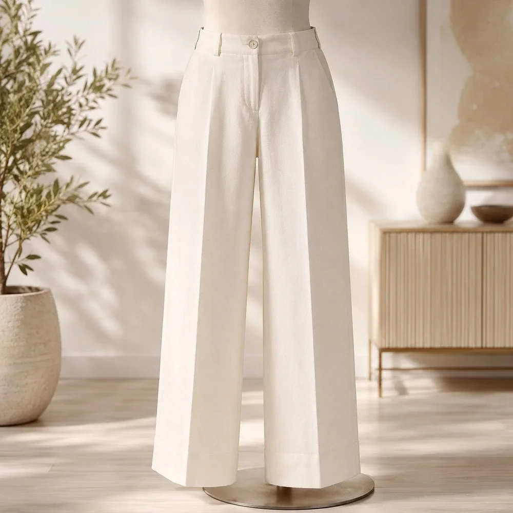Perry Ellis Dress Pants Mens 36x32 Cream Linen Tencel Blend Flat Front Straight
